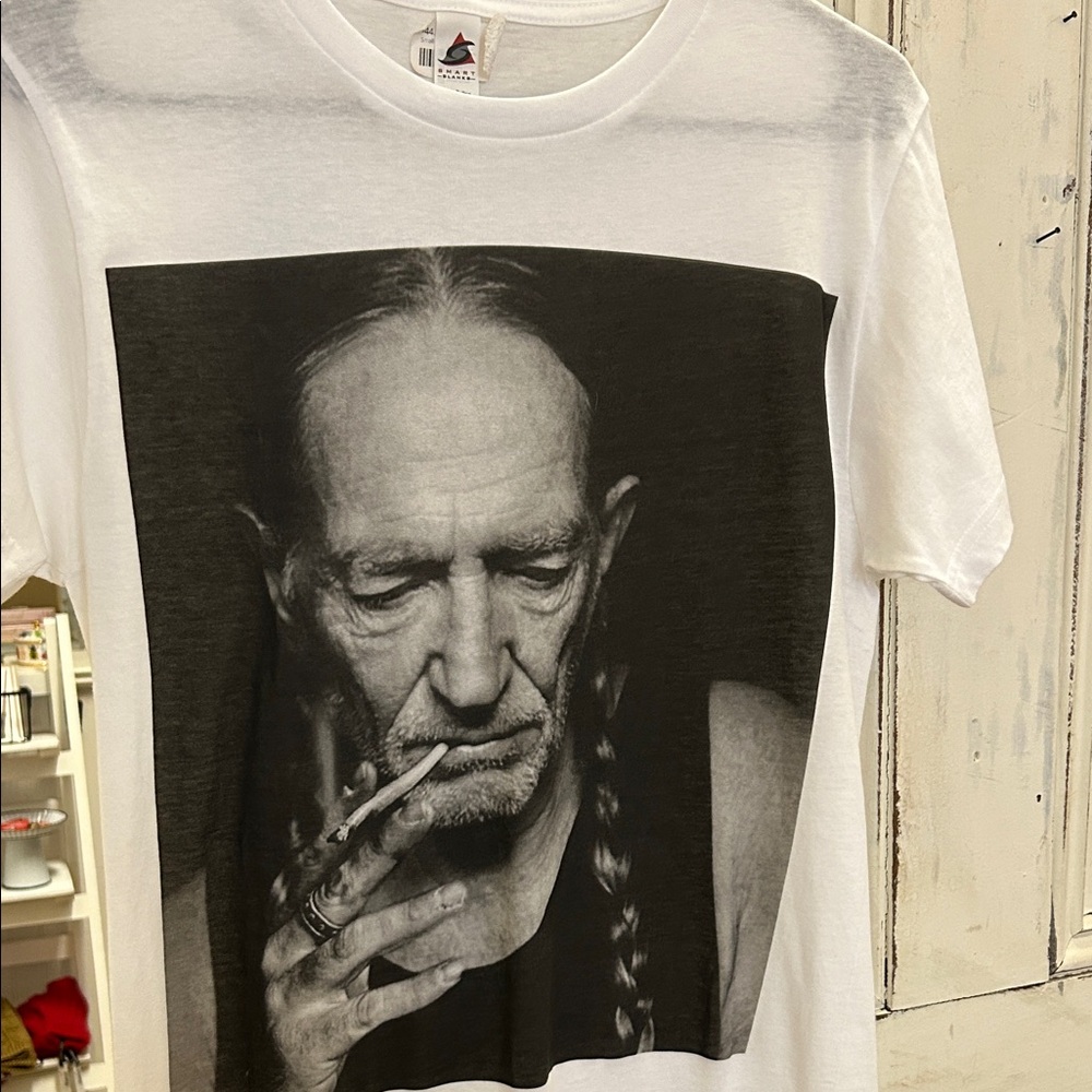 Willie Nelson  White Graphic Tee with Black Print